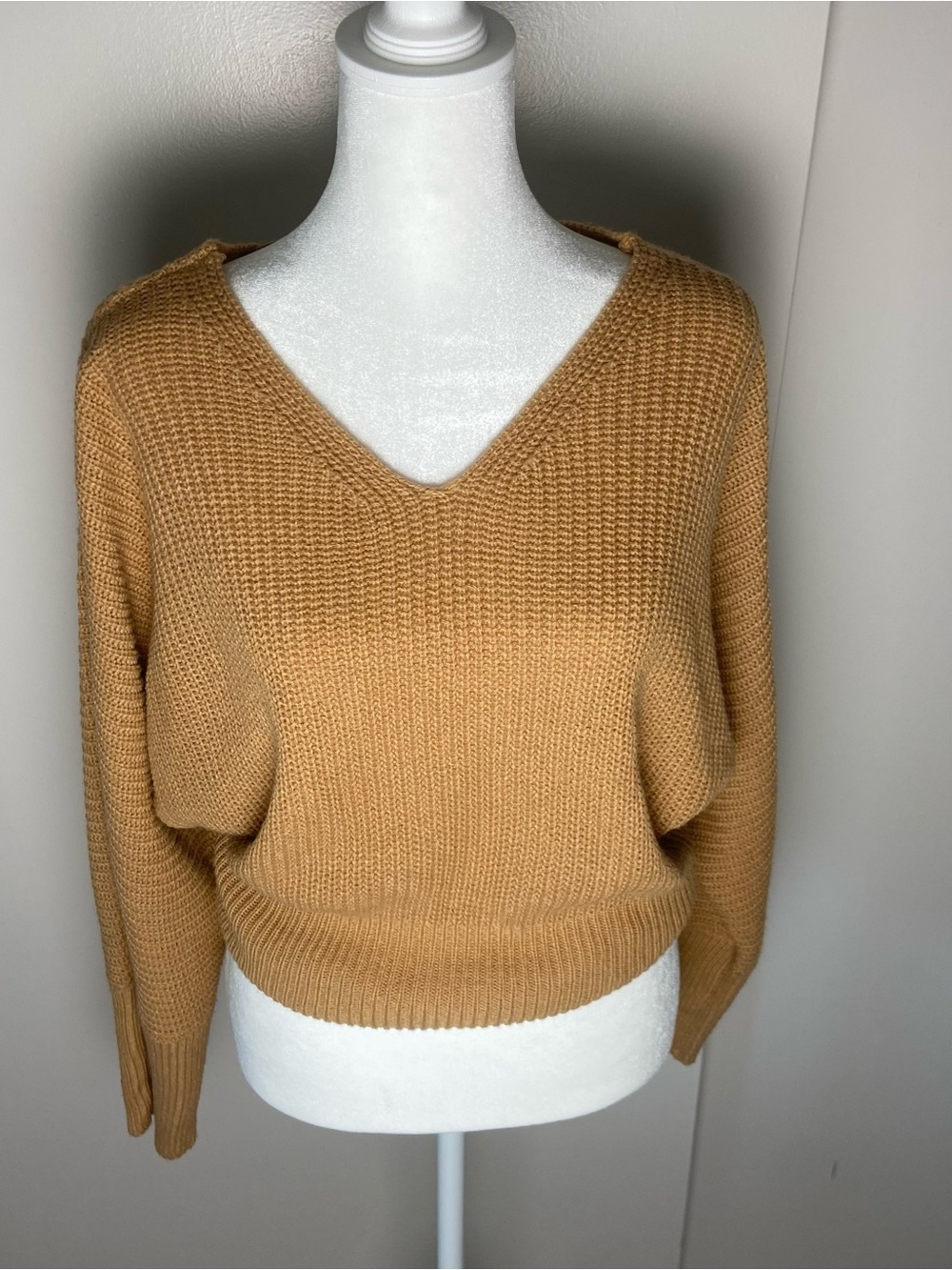 Women's V-Neck Sweater in Camel